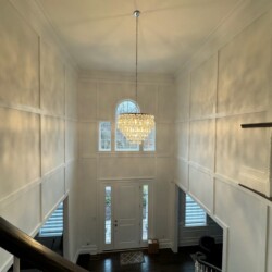 Beautiful chandelier over a staircase