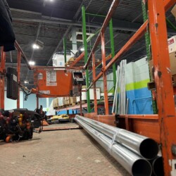 Warehouse with equipment being loaded